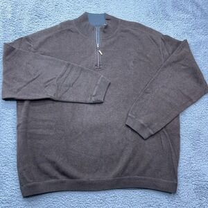Tommy Bahama 1/4 Zip Sweater Mens 2XL Brown Mock Neck Heavy Pullover Long Sleeve